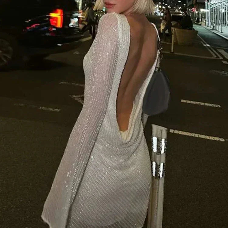 Zerynna Schimmer-Minikleid mit langen Ärmeln