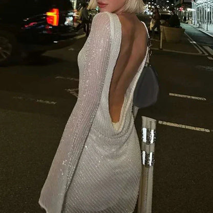 Zerynna Schimmer-Minikleid mit langen Ärmeln