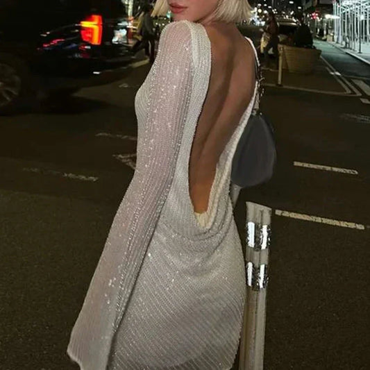 Zerynna Schimmer-Minikleid mit langen Ärmeln