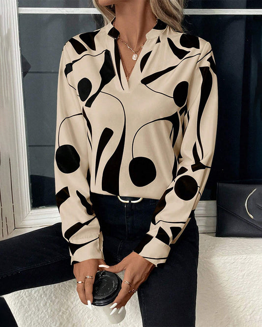 Rinan | Trendige stylische Bluse mit Luxusmotiv mit langen Ärmeln