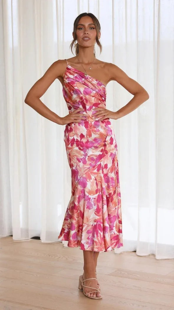 Karol | Ein-Schulter-Blumenkleid