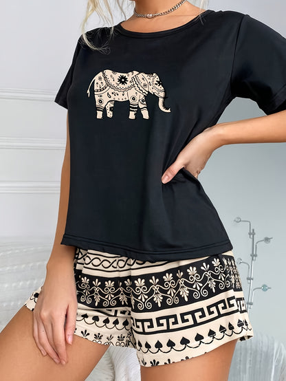 Amra | Elefantenmuster Casual-Pyjama-Set