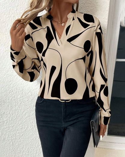 Rinan | Trendige stylische Bluse mit Luxusmotiv mit langen Ärmeln