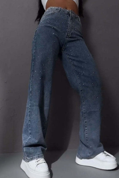 Women's Casual Rhinestone Straight Jeans