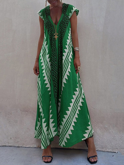 Boho | Ärmelloses V-Ausschnitt-Kleid