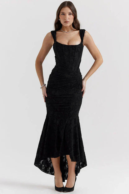 Angel | Langes Plissee-Kleid mit Offenem Rücken