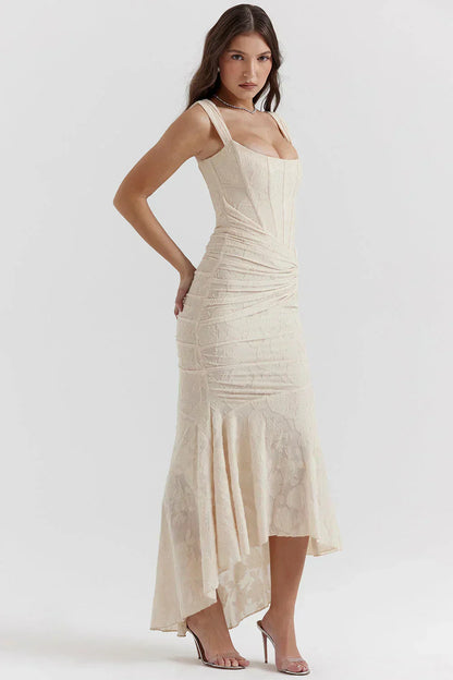 Angel | Langes Plissee-Kleid mit Offenem Rücken